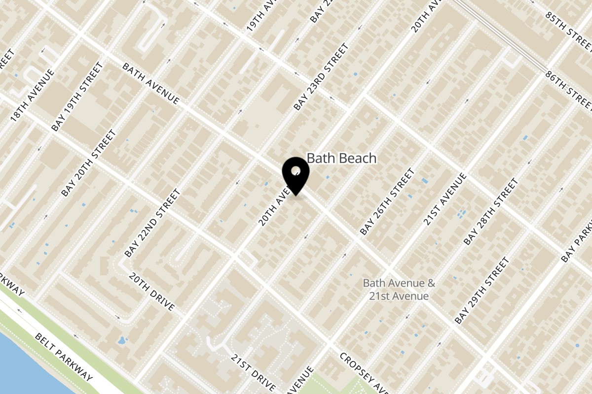 Map showing the location of Blaze Halal Grill on 2004 Bath Ave in Brooklyn